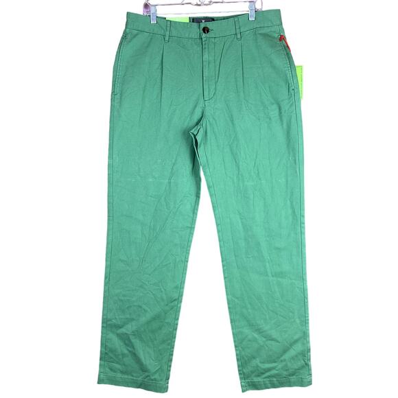 Houston White Mens Pants Green Chinos Single Pleated Wide Leg 100% Cotton 36x34 - Picture 1 of 12